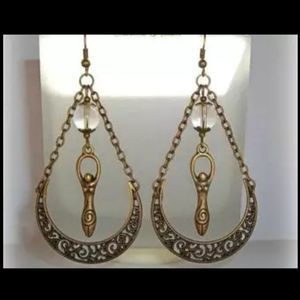 Bronze and crystal boho Moon dangle earrings new